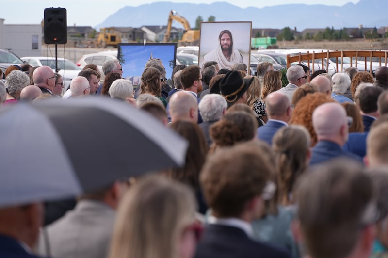Latter-day Saints, local leaders and community members attend the groundbreaking ceremony for the Colorado Springs Colorado Temple on Saturday, Sept. 12, 2026, in Colorado Springs, Colorado.