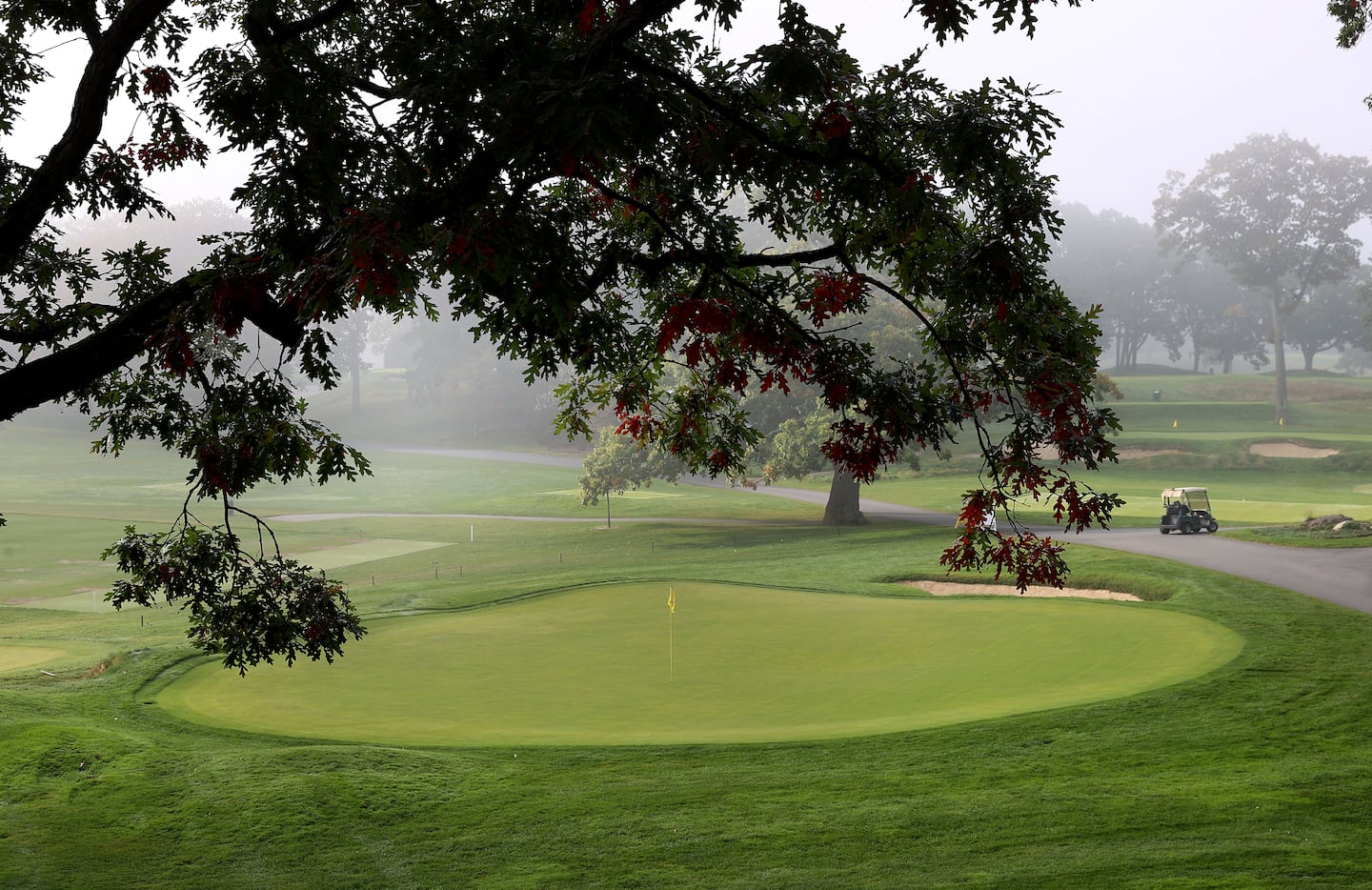 A view of the 18th green at The Country Club in Brookline.
