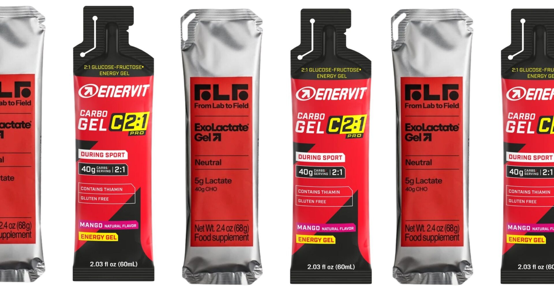 Lactate gels are lined up next to each other from two main brands.