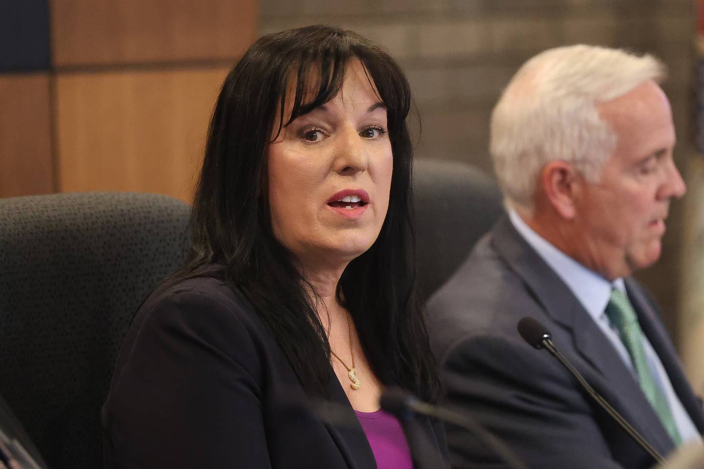 Suzanna Ibarra, District 5 councilwoman, speaks at the proposed cata center at the City of Joliet City Council meeting on Monday, March 16, 2026 in Joliet.
