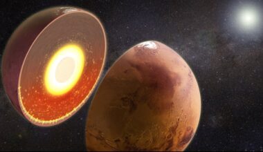 Studies of Mars using tidal tomography have found a strange warm spot under the southern hemisphere surface. Credit: Byrne, et al. University of Arizona.