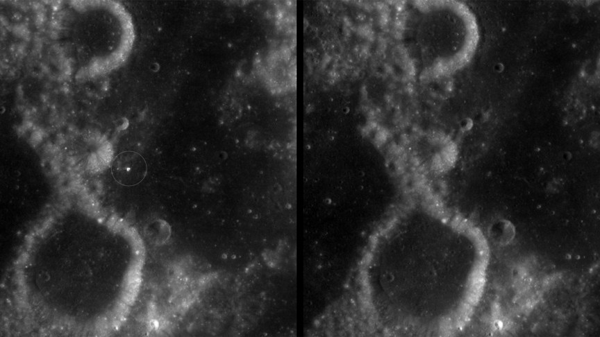 Two scans showing the new moon crater versus a scan before it showed up.