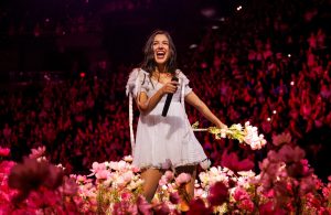 Olivia Rodrigo perfroms during “The Unraveled Tour” with the first of 2 sold-out shows at People's Bank Arena on September 25, 2026, in Hartford, Connecticut.