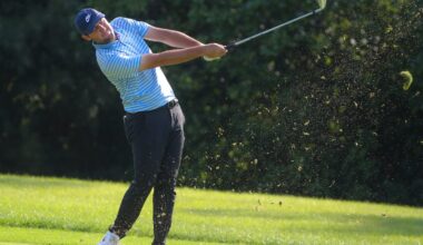 Scottie Scheffler takes a swing on the 10th hole at TBC Boston during the 2020 The Northern Trust PGA Tour tournament.