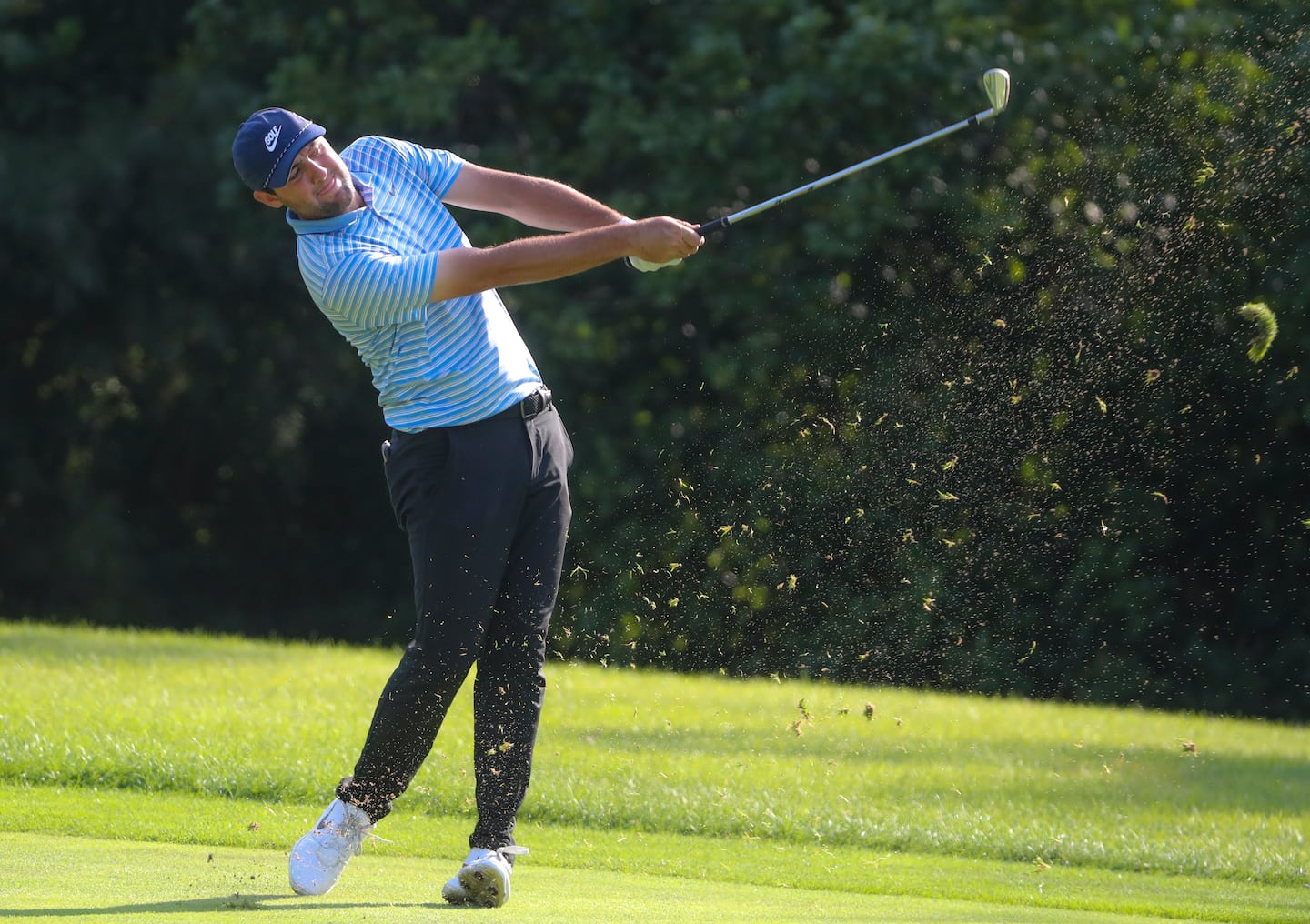 Scottie Scheffler takes a swing on the 10th hole at TBC Boston during the 2020 The Northern Trust PGA Tour tournament.