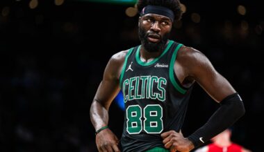 Celtics center Neemias Queta's No. 88 was painted large on a Cambridge basketball court.