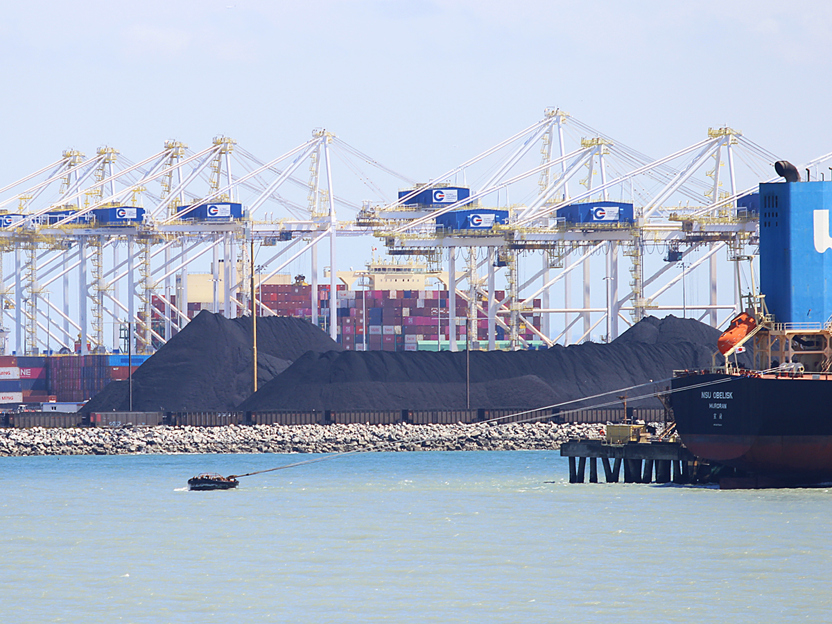 A photo of the current industrial shipping port at Roberts Bank.