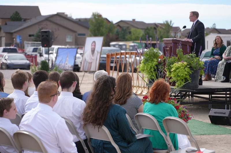 Elder Karl D. Hirst — a General Authority Seventy and member of the Church’s United States Central Area presidency — speaks at the groundbreaking ceremony for the Colorado Springs Colorado Temple on Saturday, Sept. 12, 2026, in Colorado Springs, Colorado.