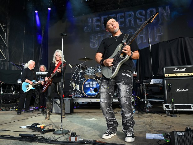 Jude Gold plays guitar as he performs with Jefferson Starship at the Shoreline Amphitheatre in Mountain View on Sept. 5, 2026. (Chris Riley/Times-Herald)