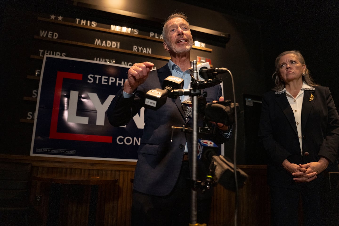Representative Stephen Lynch speaks at his election night watch party in Boston.