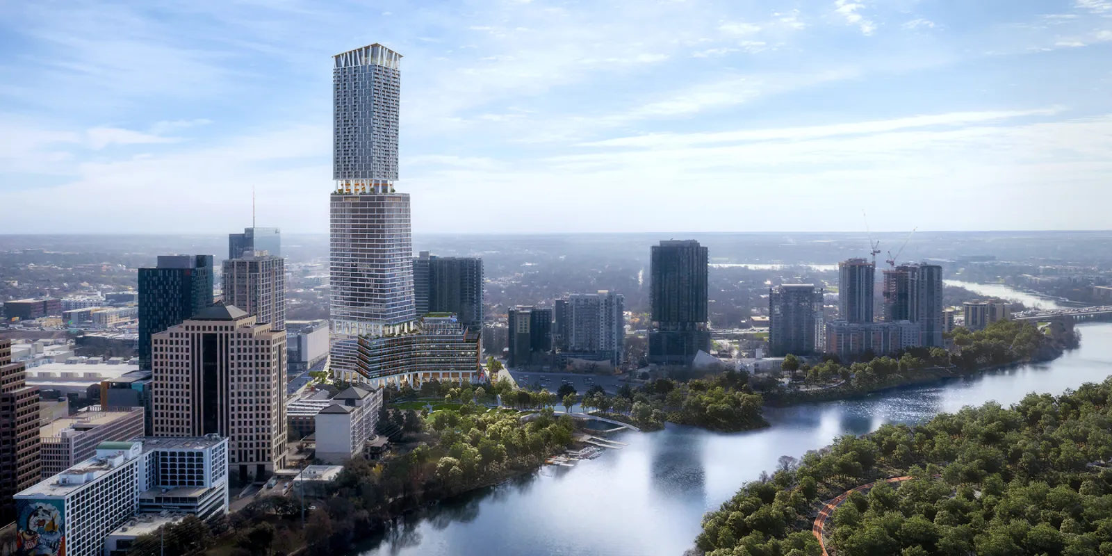A rendering of a view of the Waterline development looking east.