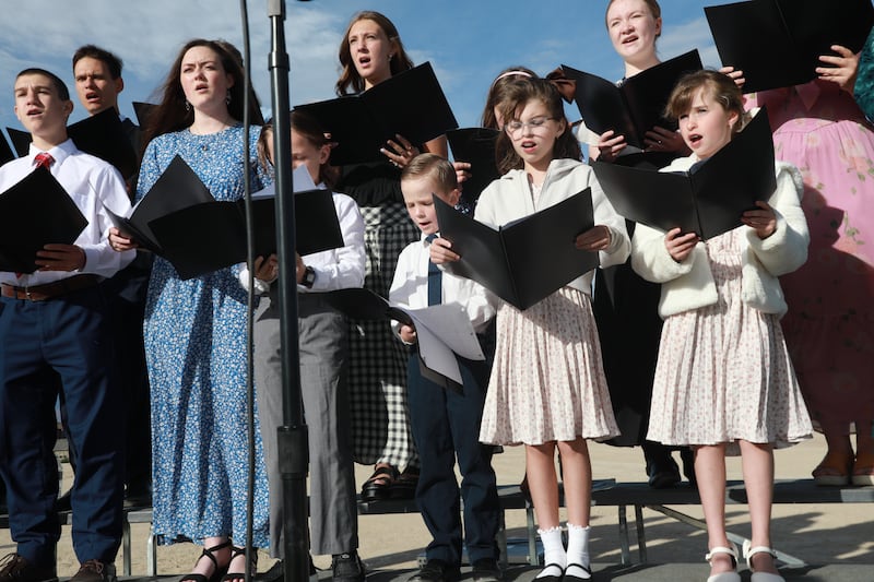 A choir of Primary, youth and young single adults from across Colorado Springs, Colorado, sings “Beautiful Savior” at the groundbreaking ceremony for the Colorado Springs Colorado Temple on Saturday, Sept. 12, 2026, in Colorado Springs, Colorado.