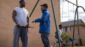 Actor Mahershala Ali, director Bassam Tariq and actor Jahleel Kamara on the set of 'Your Mother Your Mother Your Mother,' from Amazon MGM Studios.