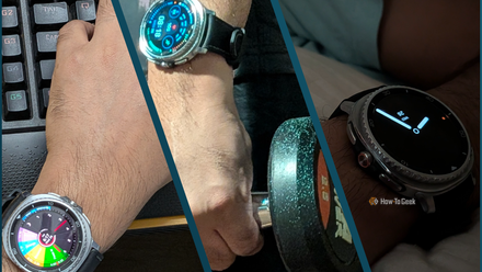 A collage of three different watch faces on Samsung Galaxy Watch 8 based on exercise, work, and sleep.