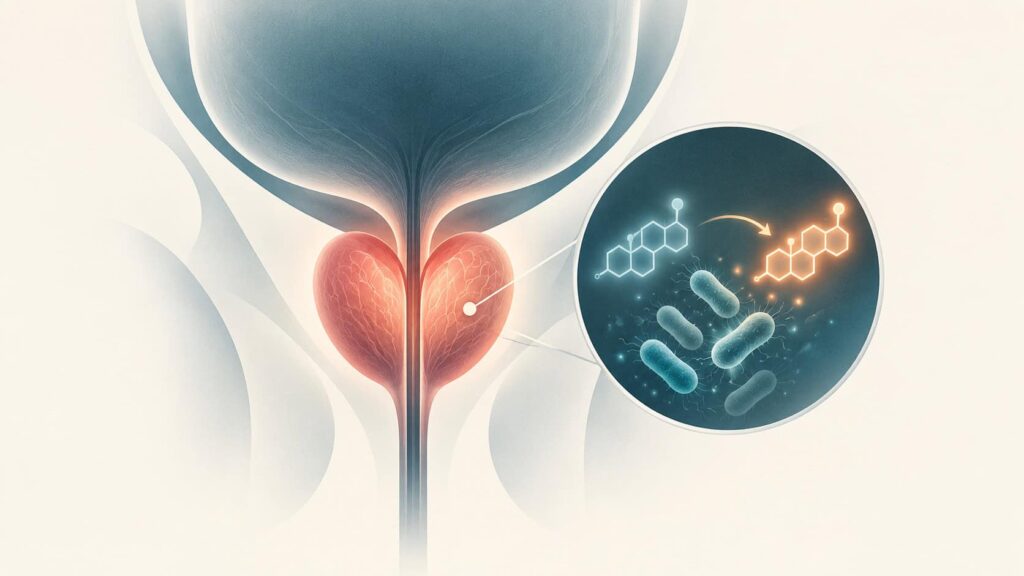 AI illustration of a prostate and the organisms and testosterone contained within