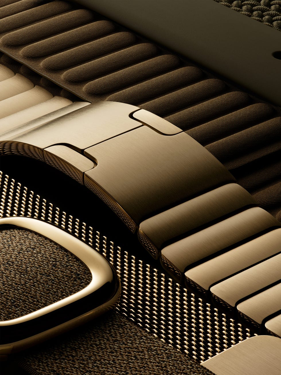 Close-up of metallic watch bands and textures on a dark background. Close-up of metallic watch bands and textures on a dark background.