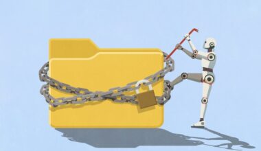 Illustration of a robot prying out a locked file.