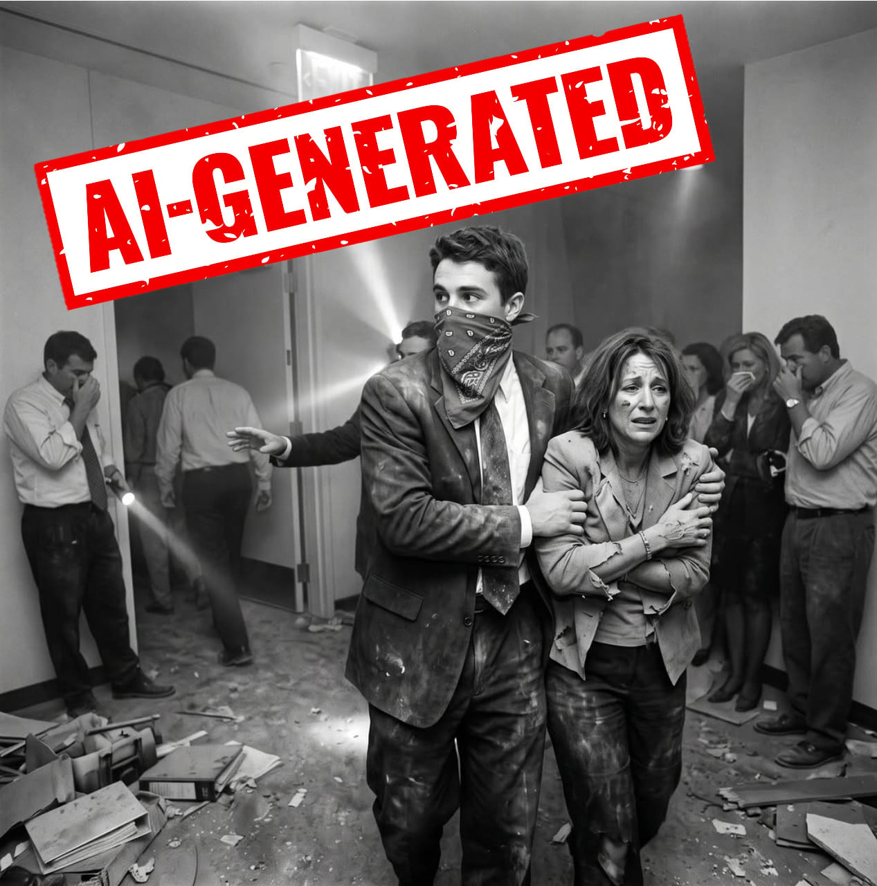 AI generated image purporting to show the Man in the Red Bandana on 9/11.
