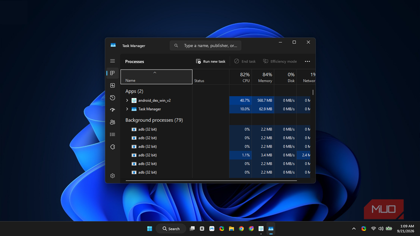 Android DeX showing on the Task Manager.