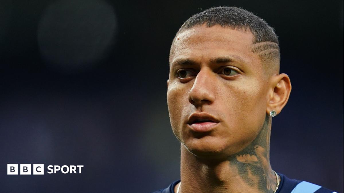 Close-up picture of Richarlison, showing his head and neck, which features a large tattoo of a pigeon
