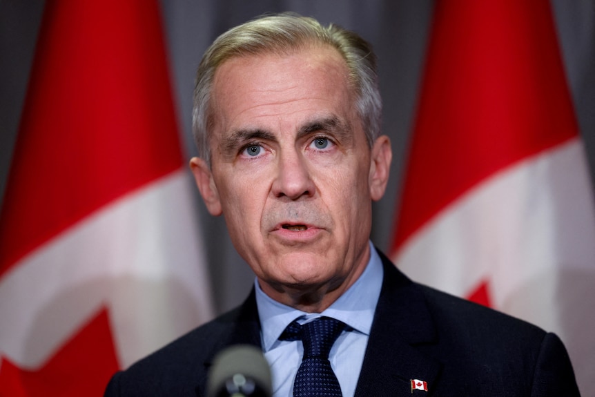 Canada's Prime Minister Mark Carney speaks in response to tariffs