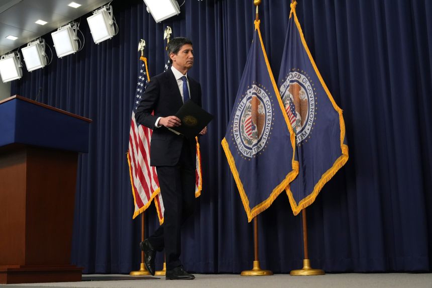 Federal Reserve Board Chairman Kevin Warsh leaves after speaking at a news conference at the Federal Reserve in Washington, Wednesday, September 16.