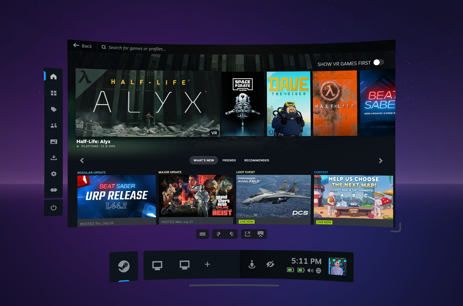A screenshot from Valve showing off SteamVR 2.17.