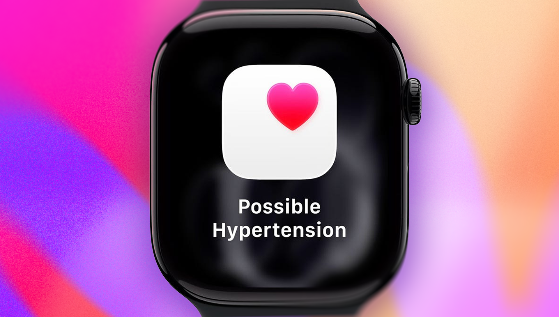An Apple Watch 11 showing the "Possible Hypertension" alert