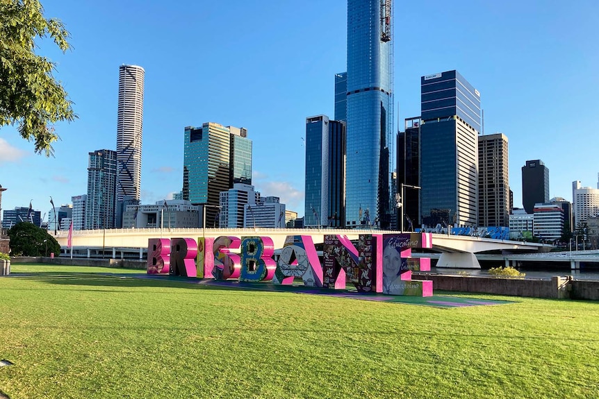 Brisbane sign at South Bank in Brisbane inner-city.