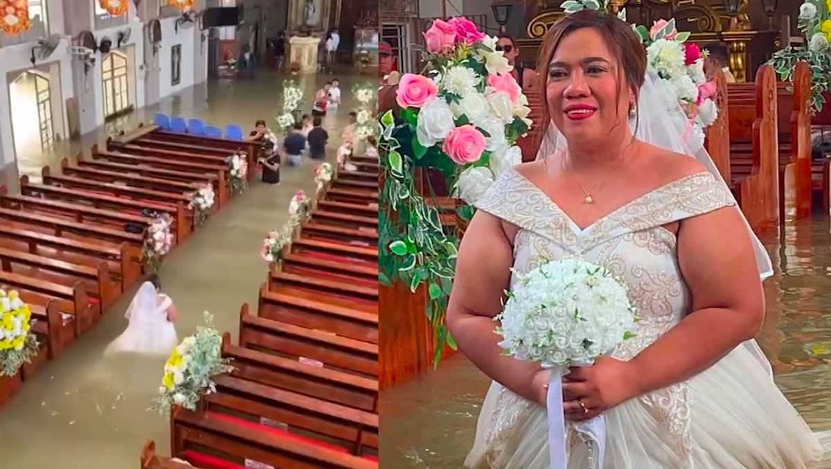 Watch: Couple weds waist-deep in floodwaters after heavy rains flood church