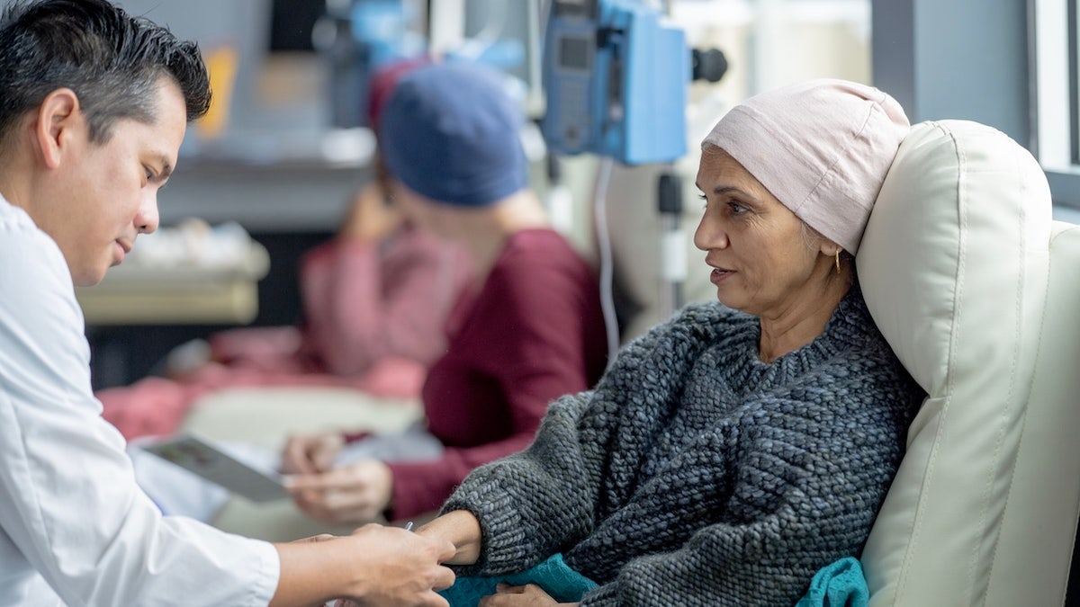 Woman getting cancer treatment