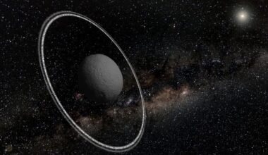 Artist's impression of Chariklo and its rongs. (Credit: Lucie Maquet, Observatoire de Paris - PSL)