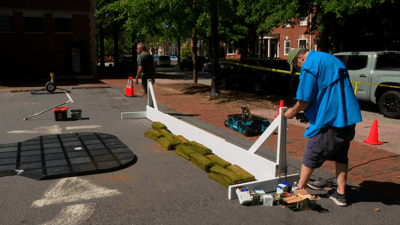SEPT. 13, 2026 - The construction of a pro-level 100-foot putting green in Biltmore Village. (Photo credit: WLOS Staff)