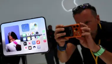 a man records images of the new foldable iphone duo on display during apple s event at the steve jobs theater in cupertino california us september 9 2026 reuters