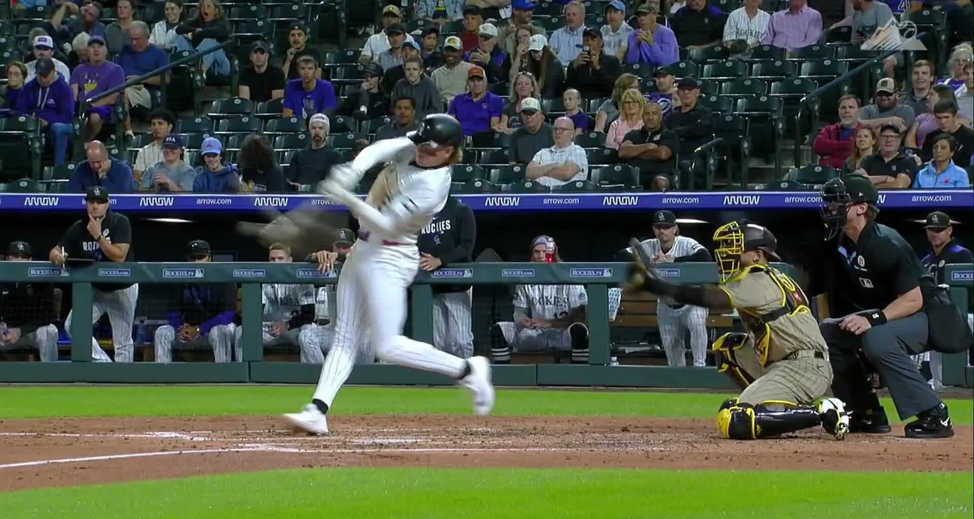 Cole Carrigg goes 4 for 5 and the Rockies defeat the Padres 9-3 to end 8-game losing streak