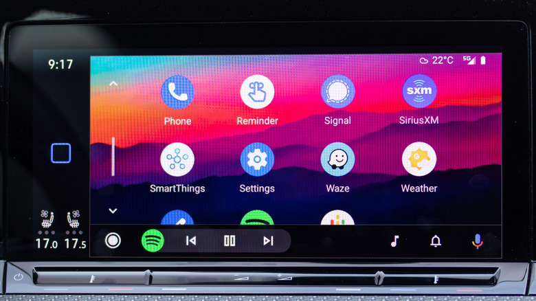 The Android Auto home screen with multiple rows of apps.