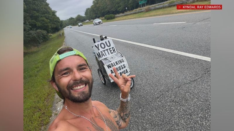Kyndal Ray Edwards walked from Narragansett to Warwick Monday, Sept. 21, 2026 as he continued the final leg of a nearly five-year mission built around a simple message: You matter. (Kyndal Ray Edwards)