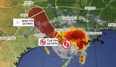 Tropical Storm Edouard strengthens as it bears down on Louisiana, Texas coasts. Maps show the forecast path.