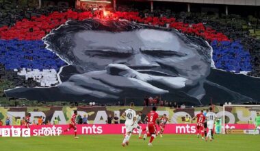 A tifo of Ratko Mladic