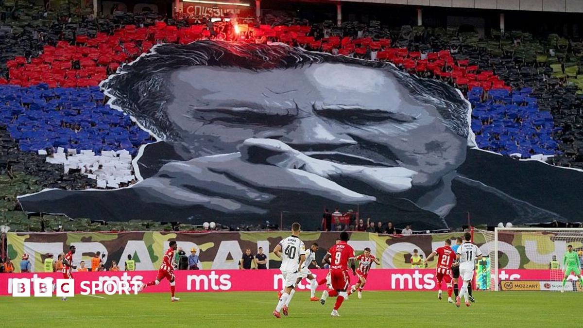 A tifo of Ratko Mladic