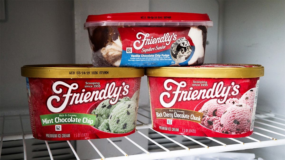 A selection of Friendly's ice creams sits on a store shelf.
