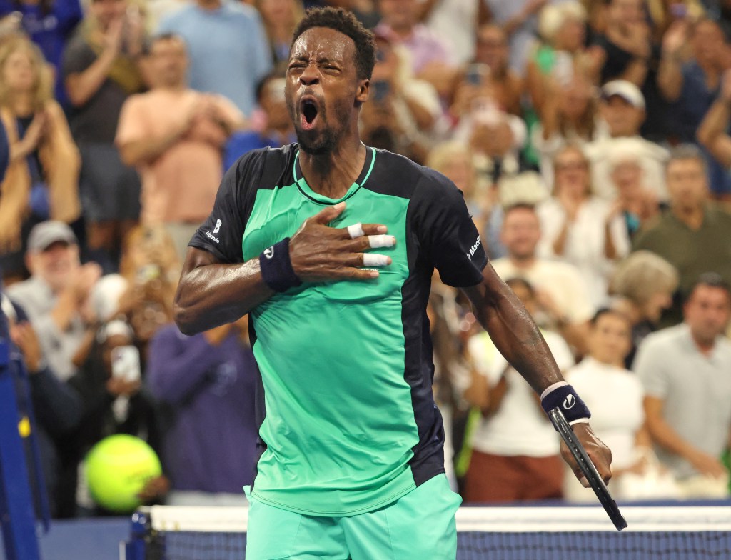 Gael Monfils reacts after defeating Adolfo Daniel Vallejo at the 2026 US Open.