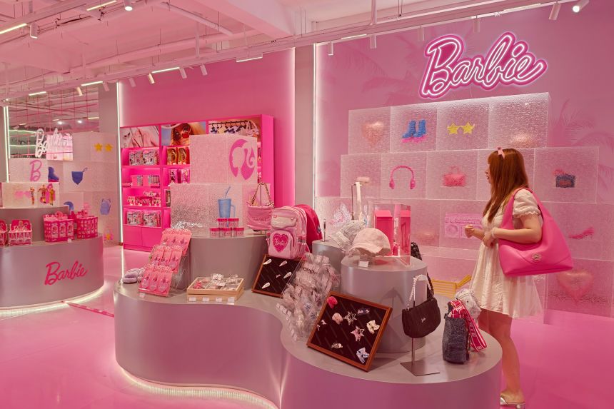 A woman shops solo at a Barbie pop-up shop in Shanghai, China, on July 1, 2026.
