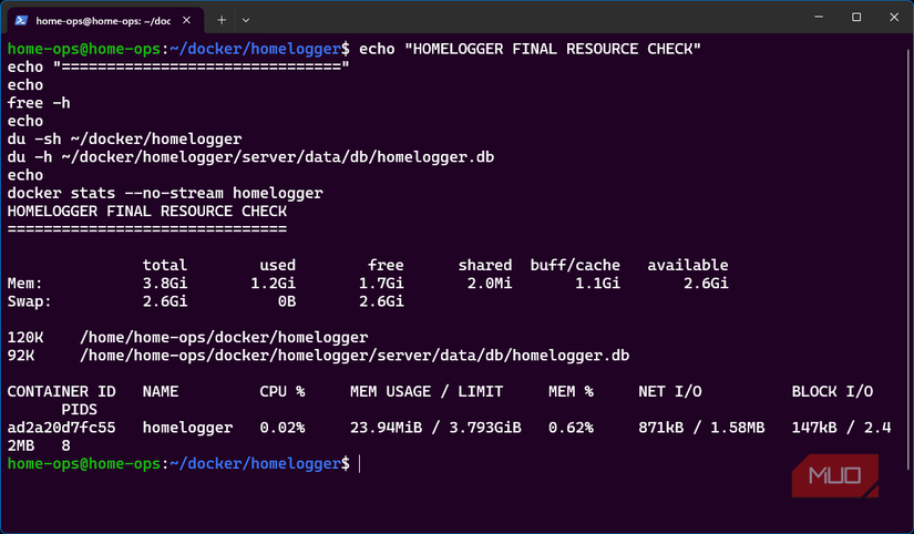 HomeLogger using about 24 MiB of RAM after the household database was populated