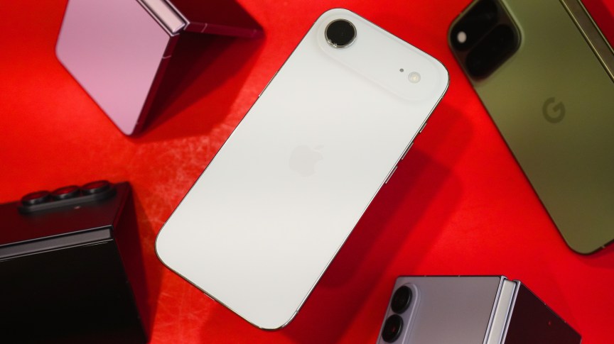 The iPhone Air, surrounded by various Android foldable phones.