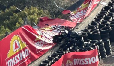 Fence destroyed in terrifying Porsche crash at Laguna Seca corkscrew