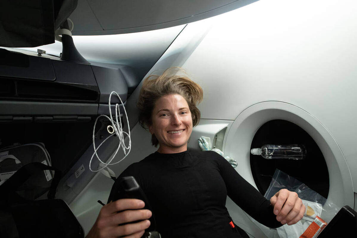 NASA astronaut Kayla Barron from Richland, Wash., is pictured May 5, 2022, journeying back to Earth inside the SpaceX Dragon Endurance spacecraft following its undocking from the International Space Station.