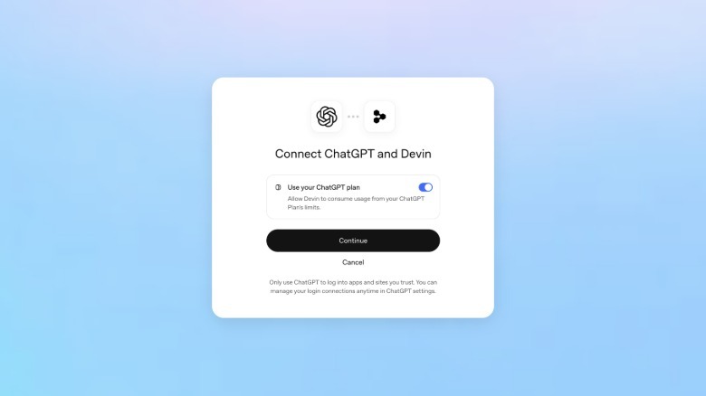 A screenshot of the new Sign in with ChatGPT dialogue.