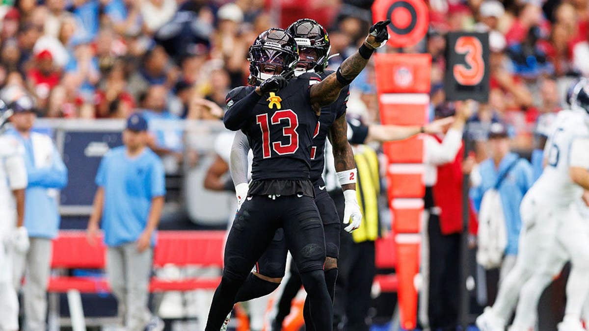 Kei'Trel Clark #13 celebrates during an NFL game between the Arizona Cardinals and Tennessee Titans.