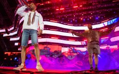 Kid Cudi and Kanye West perform during the 2019 Coachella Valley Music And Arts Festival on April 20, 2019 in Indio, Calif.